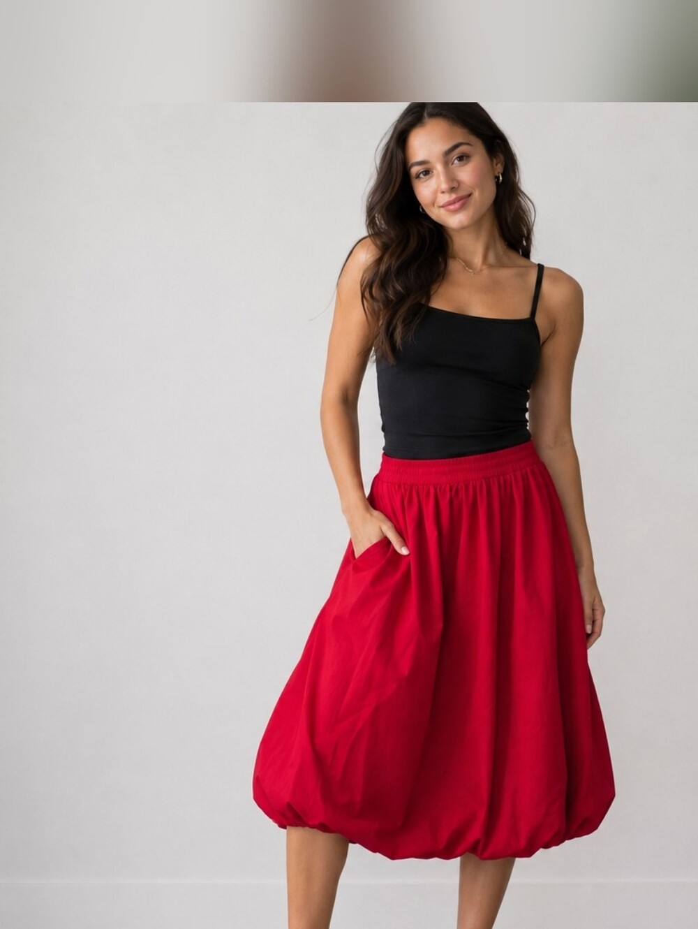 Melloday Poplin Bubble Skirt – Red ( Small/Medium)